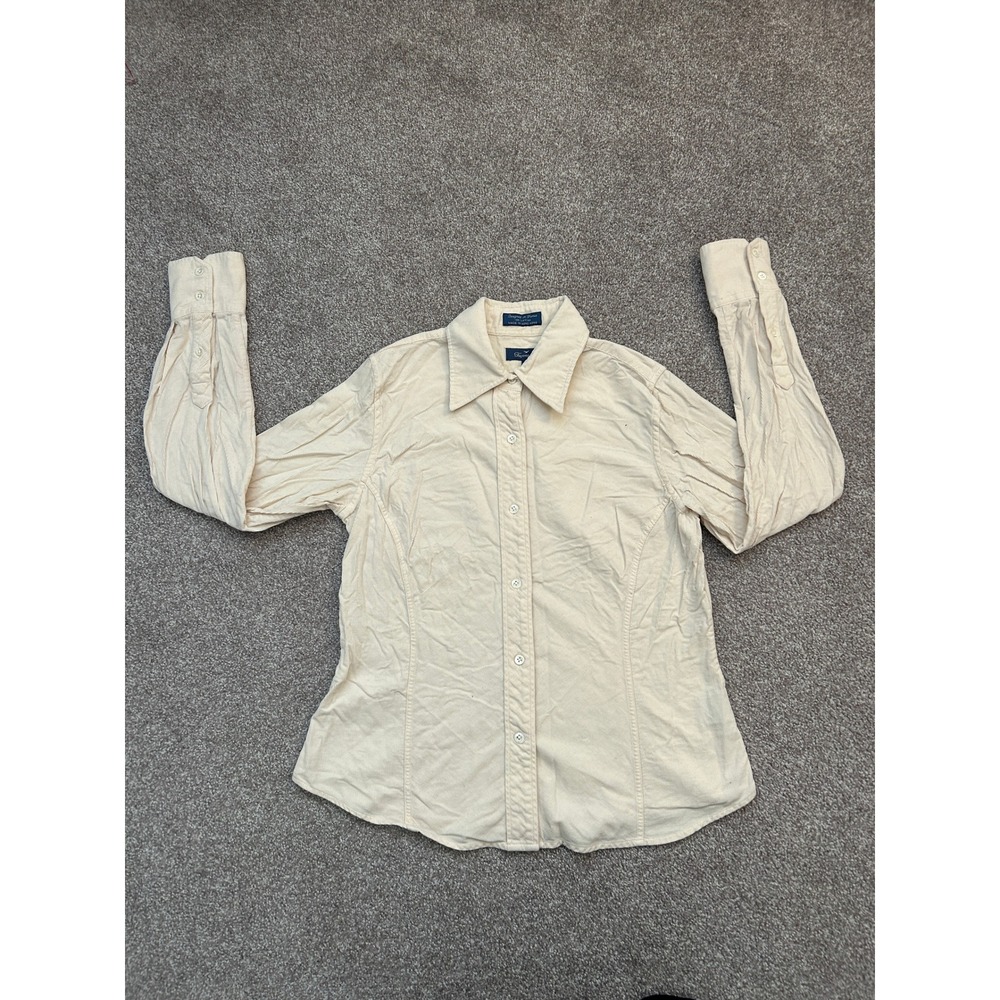 Faconnable Corduroy Button Down Womens S Cream Excellent Long Sleeve Shirt